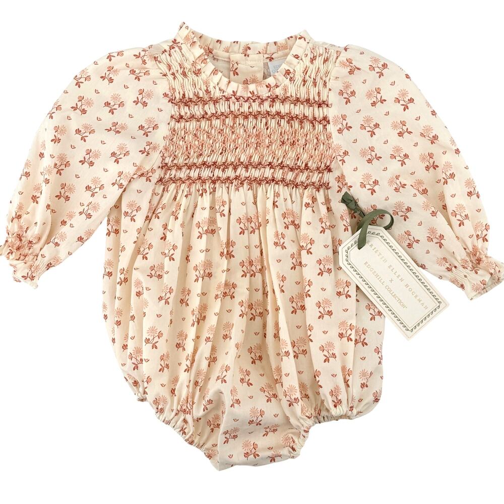 Edgehill Collection Kristin Ellen Hockman Smocked Floral Bubble Romper Sz 6M
